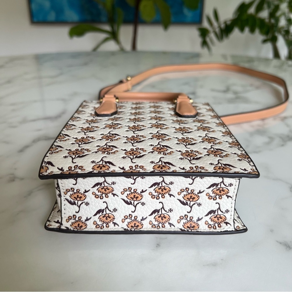 Tory Burch Blake Printed Mini Shopper French Cream Curly Ditsy Logo Floral - Picture 7 of 12